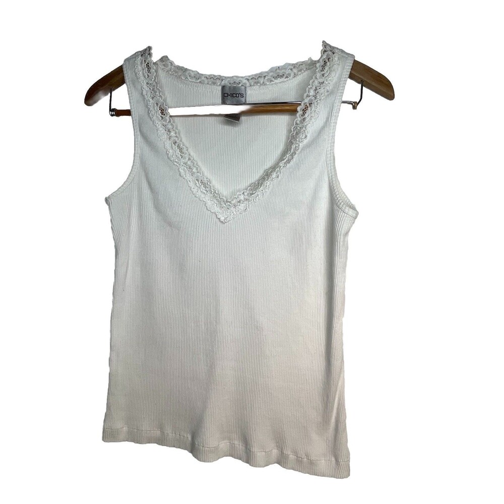 Chicos Lace Cloud white tank Sleeve Layering Knit Top Blouse sz 2 / L (15)